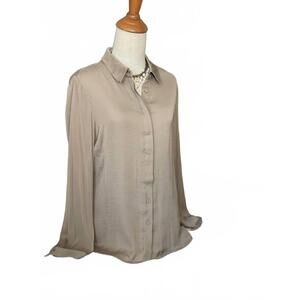 NEW RENUAR women's button up collared blouse in twig